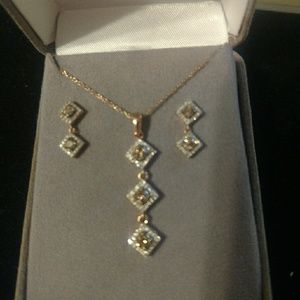 Chocolate & Rose Gold Diamond Earrings & Necklace